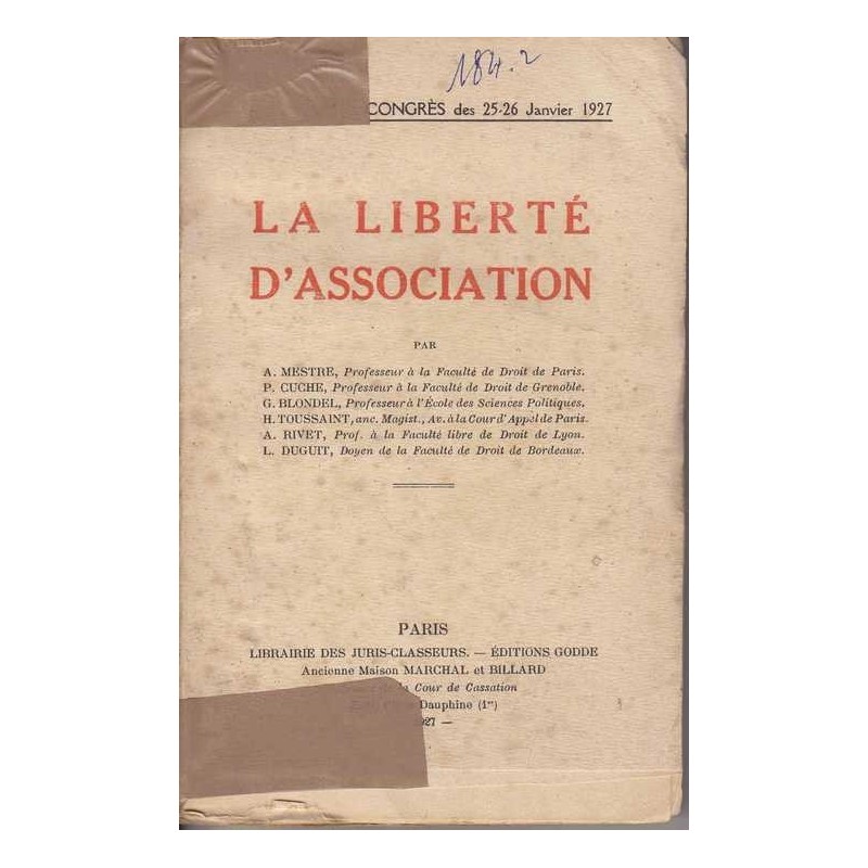 La liberté d'association - Mestre/Cuche/Blondel etc.